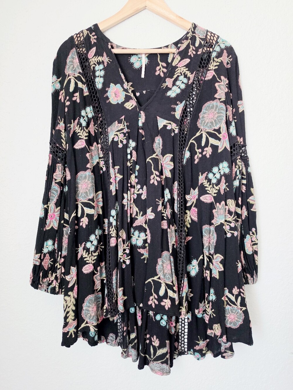 Free People Just The Two Of Us Top Tunic Dress Black Floral Botanical Women XS - Picture 9 of 16